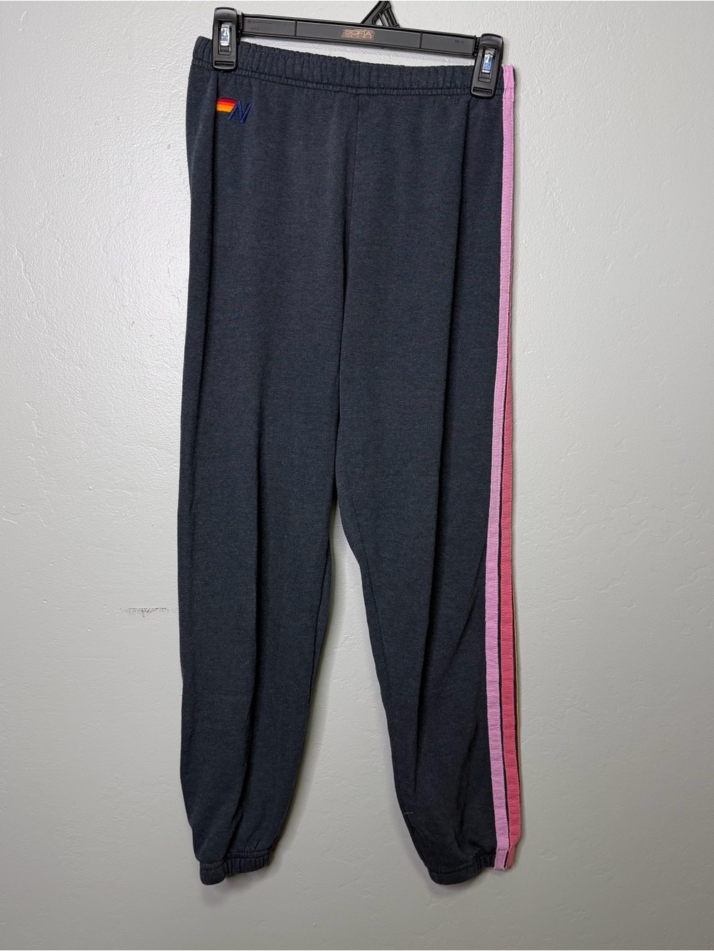 Aviator Nation Womens Track Pants Charcoal Grey Pink Striped Joggers XS